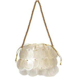 Women Fashion Shell Woven Handbag Beach Bag Beaded Chain for Summer Travel Parti